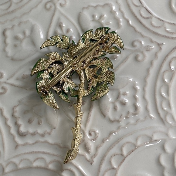 Palm Tree Green Gold Textured Brooch Ocean Caribbean Beach Vaca Cruise Holiday - Picture 15 of 16